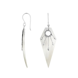Mother Of Pearl sunburst silver shield earrings with earwire