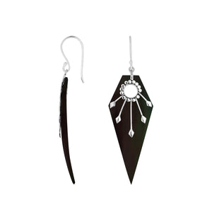 Black Shell silver sunburst shield earrings with earwire