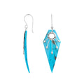 Turquoise Shell geometric silver sunburst shield earrings