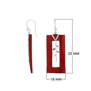 Red Coral silver rectangular botanical earrings with earwire