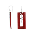 Red Coral silver rectangular botanical earrings with earwire