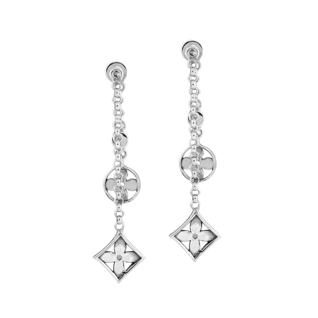 Sterling silver dangle earrings with Blue Topaz Quartz and Cubic Zirconia