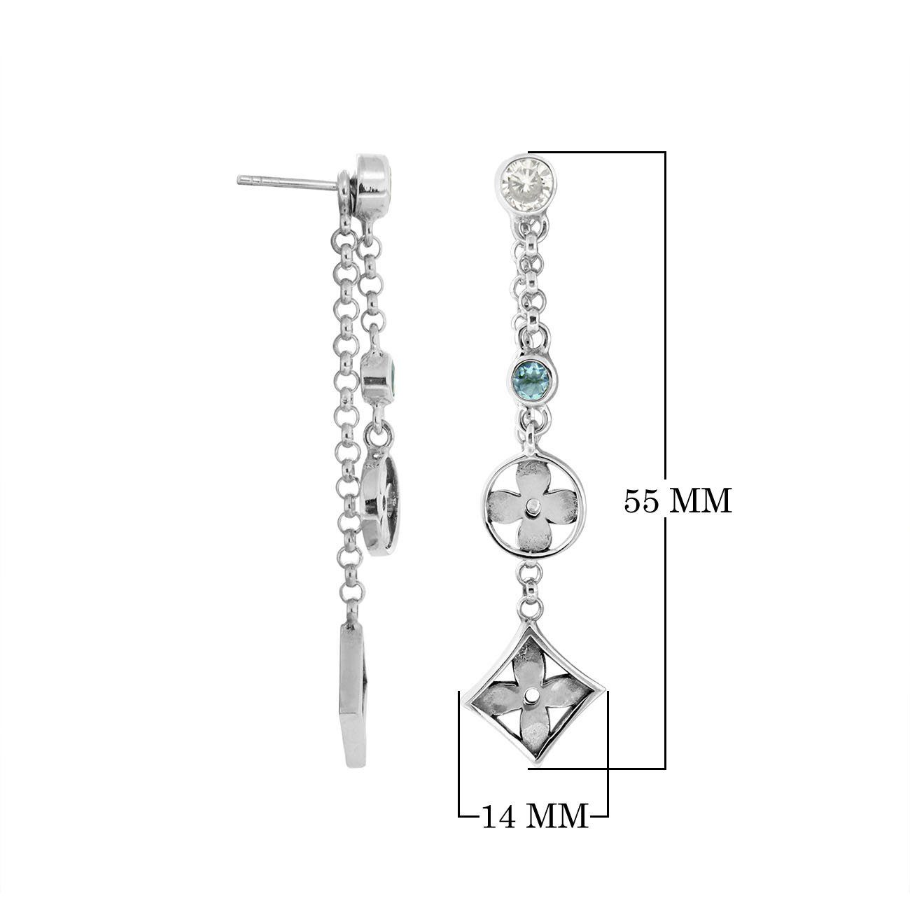 Sterling silver dangle earrings with Blue Topaz Quartz and Cubic Zirconia