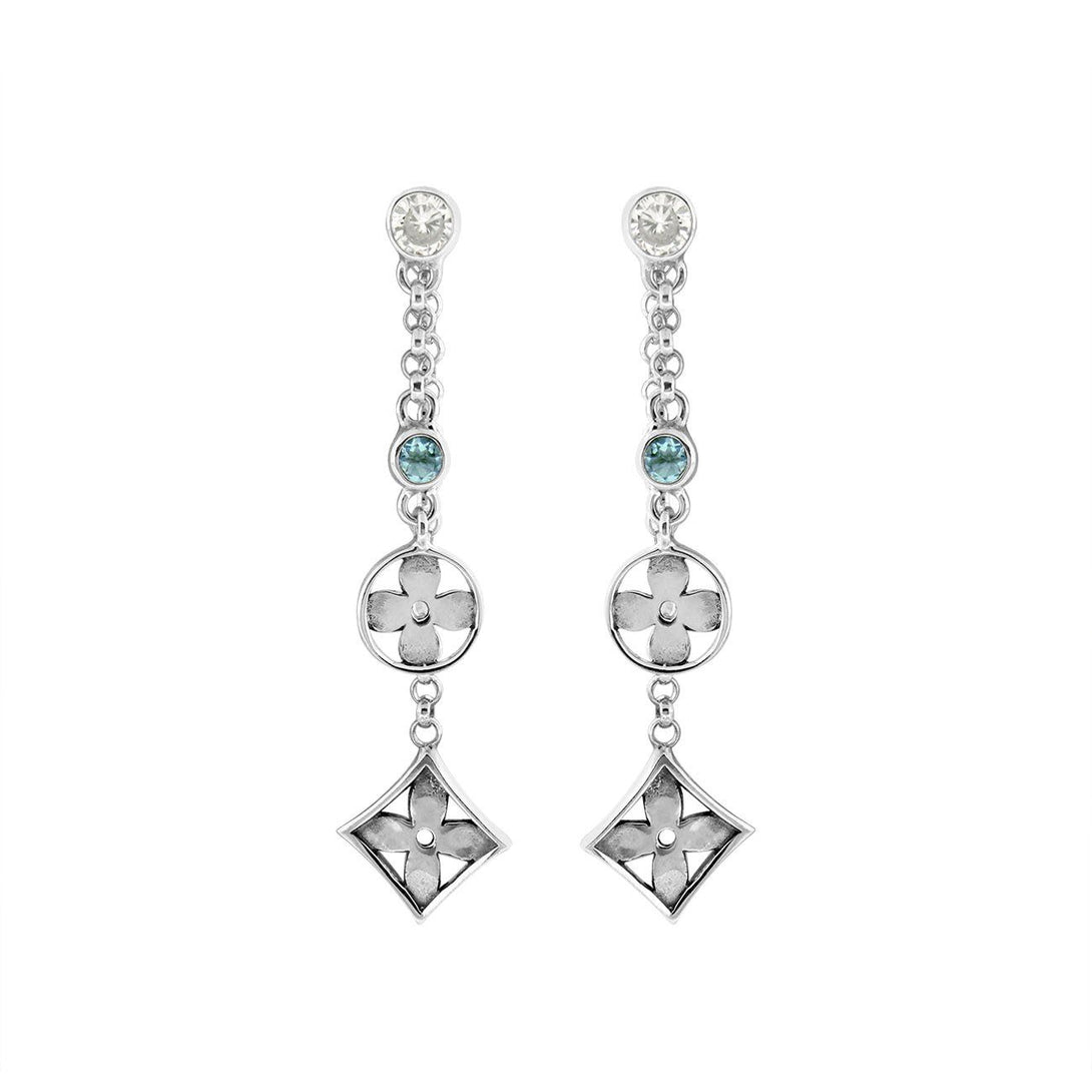 AE-1167-CO1 Sterling Silver Earring With Blue Topaz And Cubic Zirconia Jewelry Bali Designs Inc 