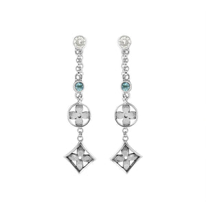 Sterling silver dangle earrings with Blue Topaz Quartz and Cubic Zirconia