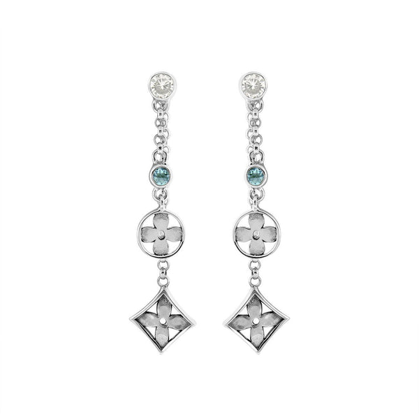 Sterling silver dangle earrings with Blue Topaz Quartz and Cubic Zirconia