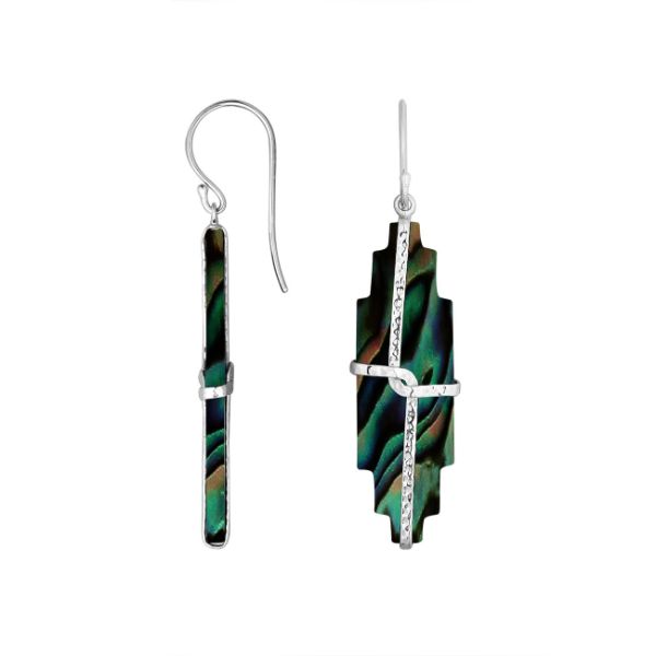 Abalone Shell sterling silver long textured bar earrings