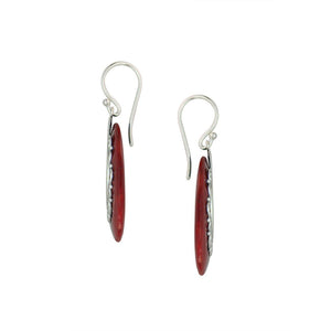 925 Sterling Silver Red Coral Filigree Round Earrings