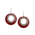 925 Sterling Silver Red Coral Filigree Round Earrings