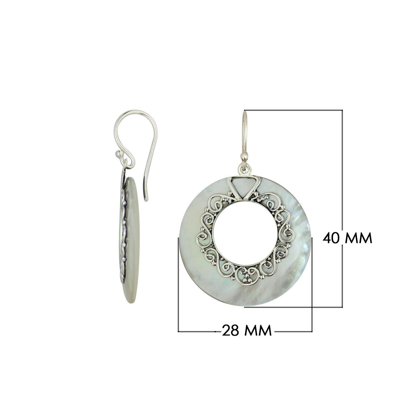 Mother Of Pearl Silver Round Filigree Earrings With Earwire For Wholesale