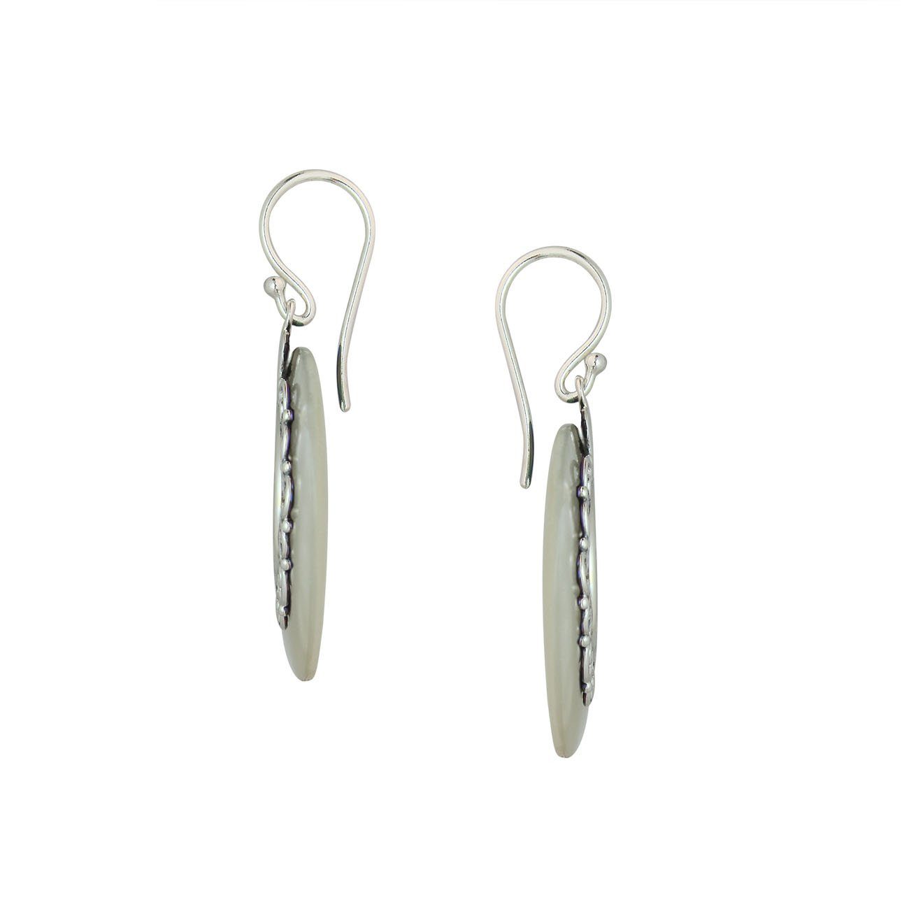 Mother Of Pearl Silver Round Filigree Earrings With Earwire For Wholesale