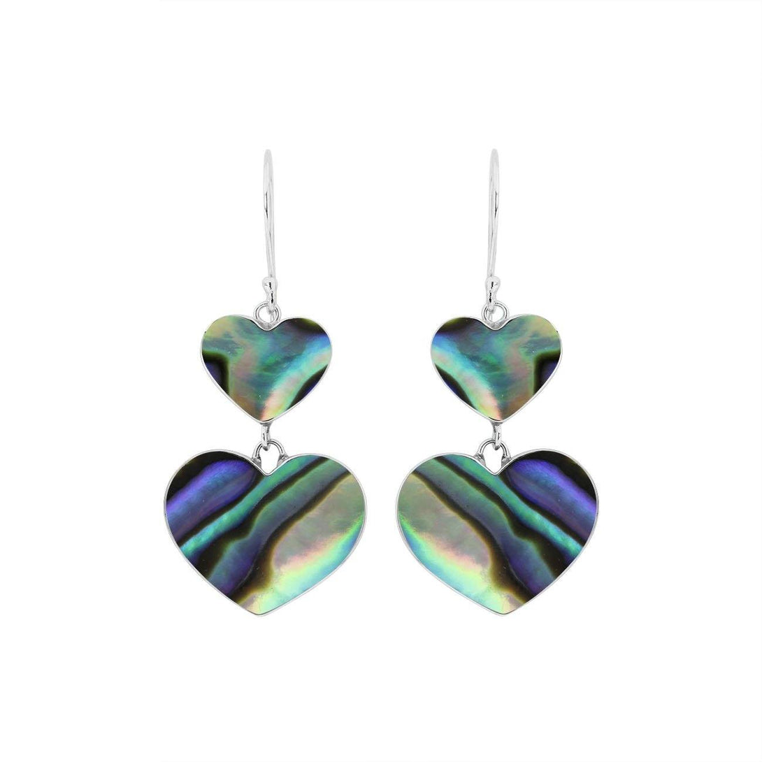 925 Sterling Silver Abalone Shell Double Heart Drop Earrings