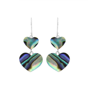925 Sterling Silver Abalone Shell Double Heart Drop Earrings