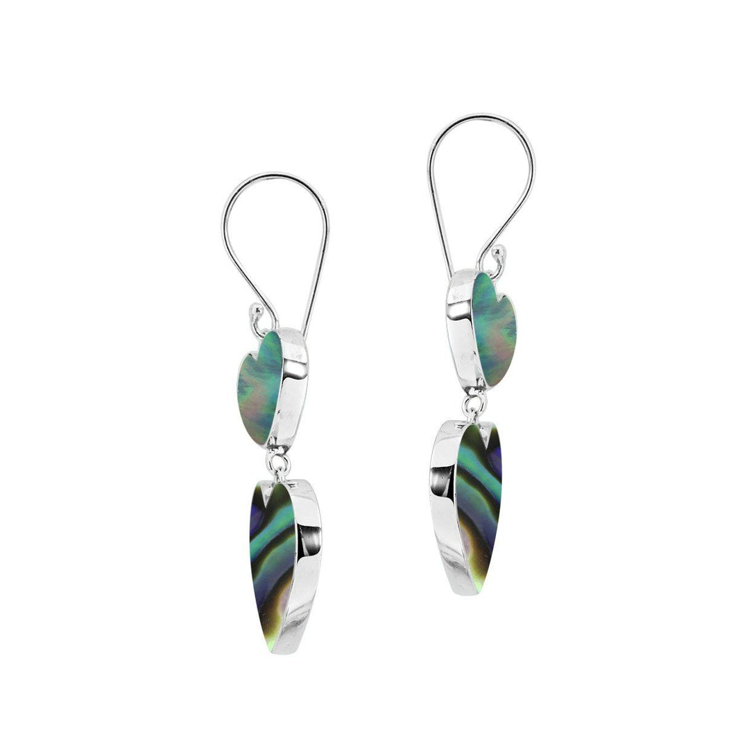 925 Sterling Silver Abalone Shell Double Heart Drop Earrings