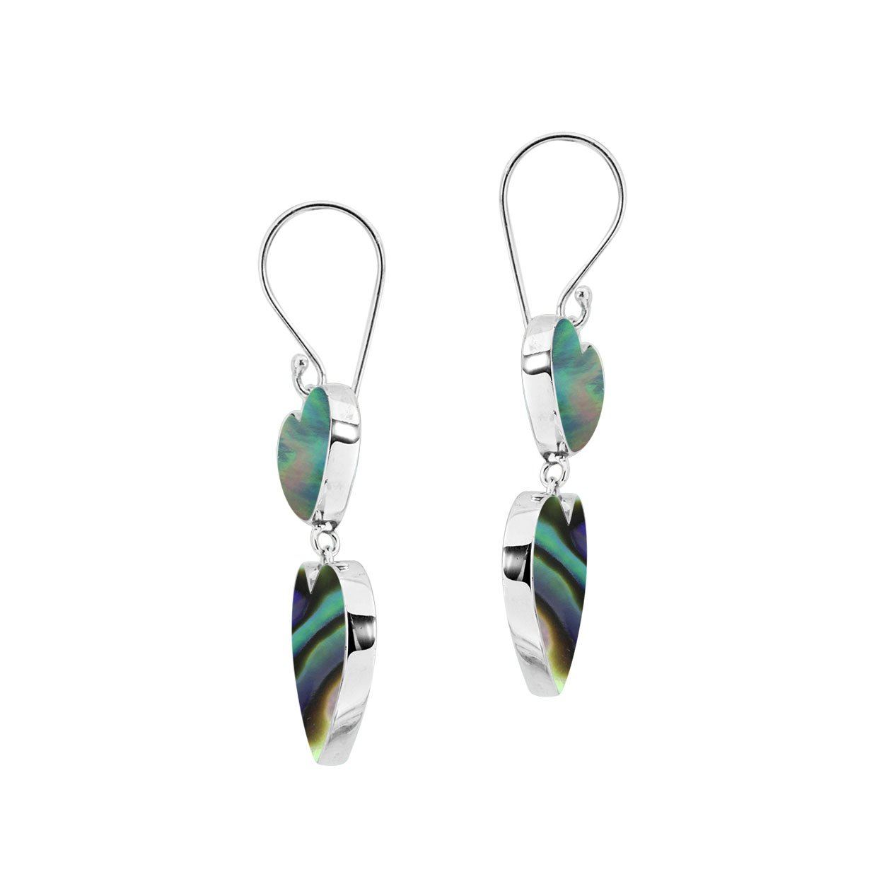 925 Sterling Silver Abalone Shell Double Heart Drop Earrings