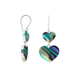 925 Sterling Silver Abalone Shell Double Heart Drop Earrings