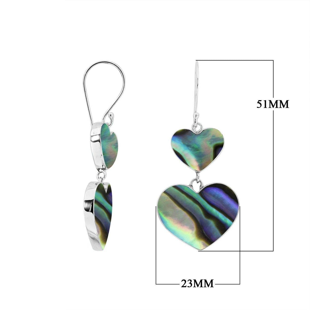 925 Sterling Silver Abalone Shell Double Heart Drop Earrings