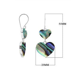 925 Sterling Silver Abalone Shell Double Heart Drop Earrings