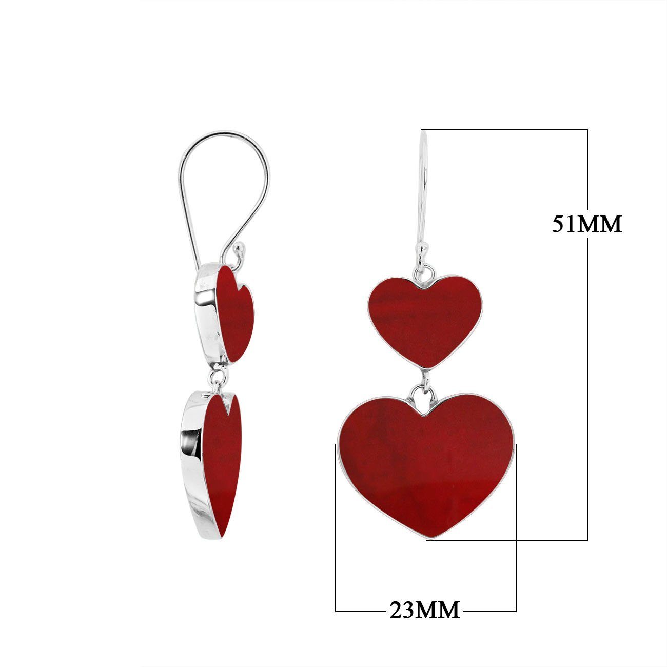 925 Sterling Silver Red Coral Double Layered Heart Earrings