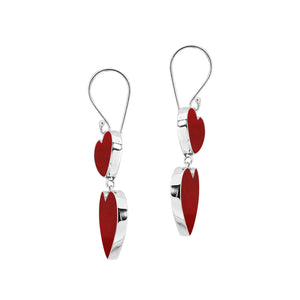 925 Sterling Silver Red Coral Double Layered Heart Earrings