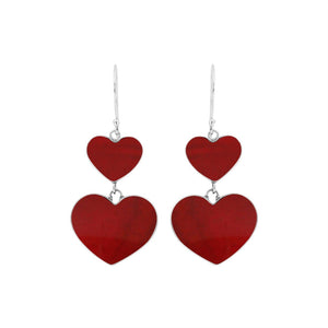 925 Sterling Silver Red Coral Double Layered Heart Earrings