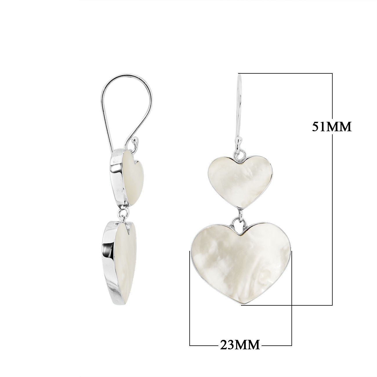 925 Sterling Silver Mother Of Pearl Double Heart Drop Earrings
