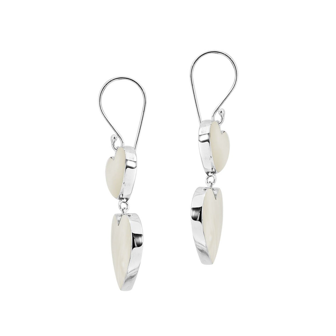 925 Sterling Silver Mother Of Pearl Double Heart Drop Earrings