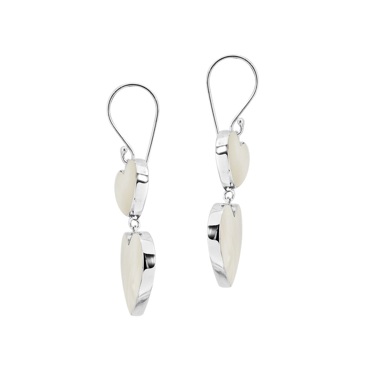 925 Sterling Silver Mother Of Pearl Double Heart Drop Earrings