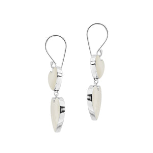 925 Sterling Silver Mother Of Pearl Double Heart Drop Earrings
