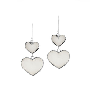 925 Sterling Silver Mother Of Pearl Double Heart Drop Earrings