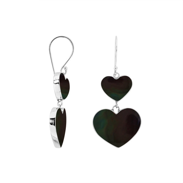 AE-1170-SHB Sterling Silver Heart Shape Earring With Black Shell Jewelry Bali Designs Inc 