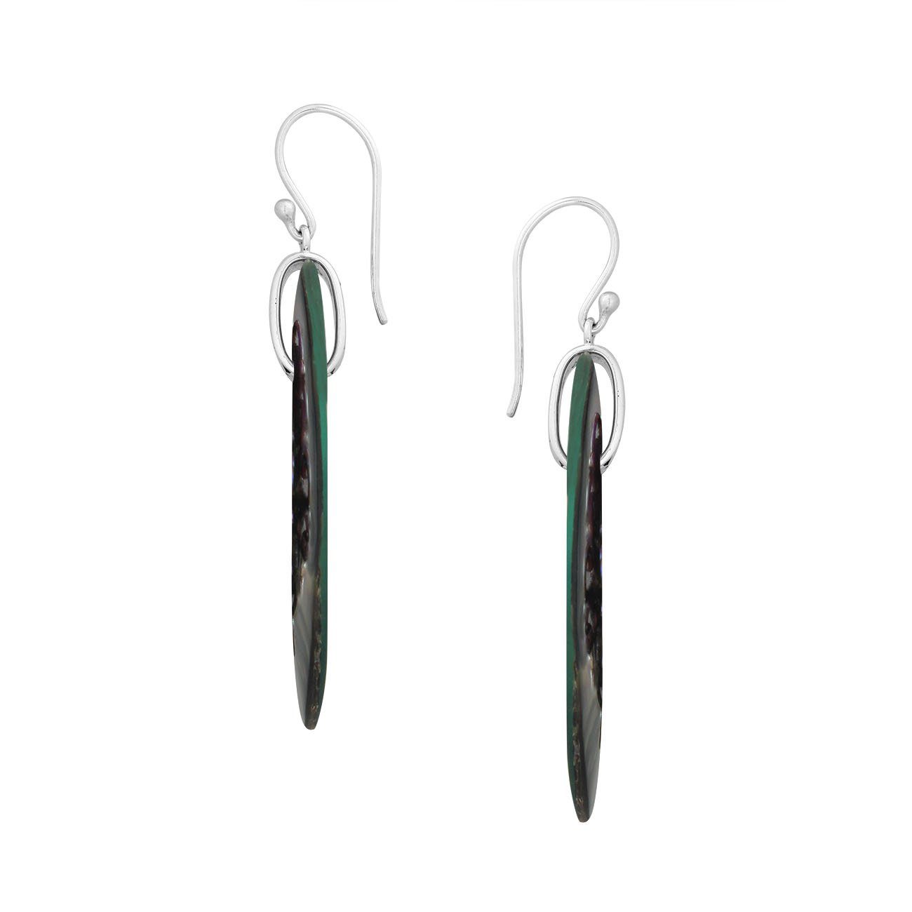 925 Sterling Silver Abalone Shell Elongated Oval Drop Earrings