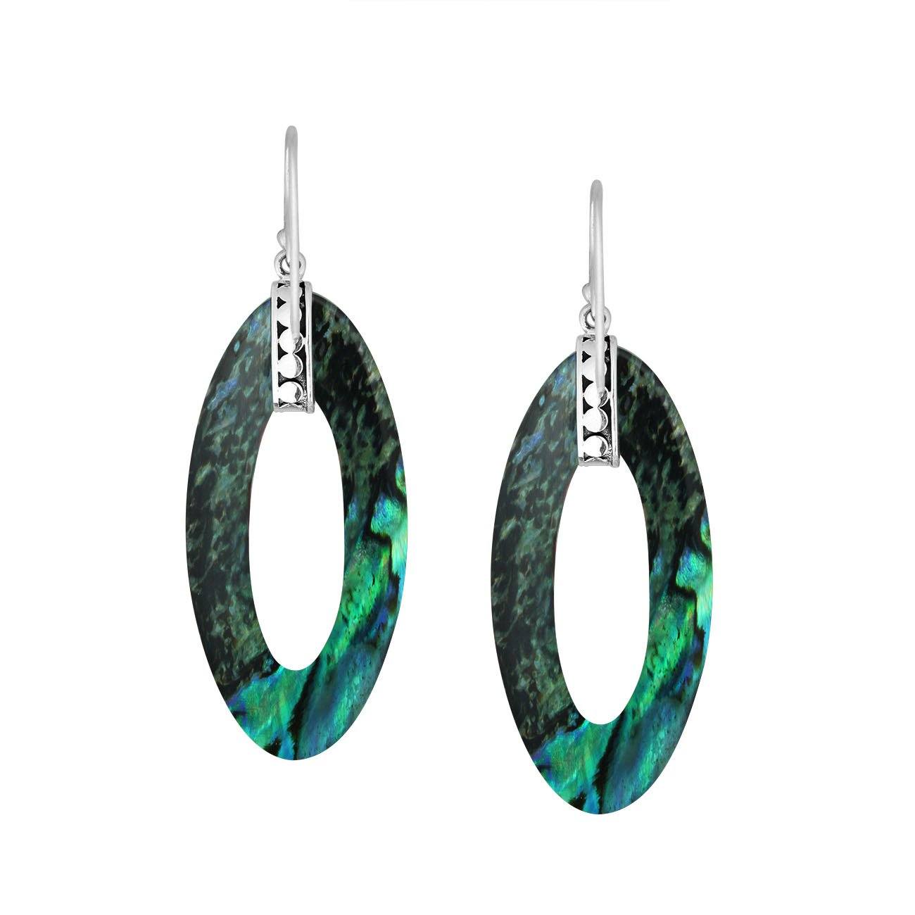 925 Sterling Silver Abalone Shell Elongated Oval Drop Earrings
