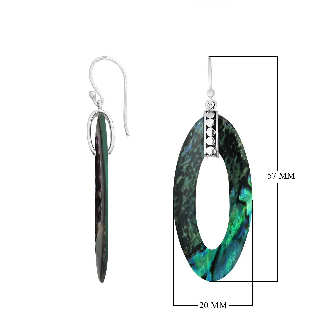 925 Sterling Silver Abalone Shell Elongated Oval Drop Earrings