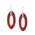 925 Sterling Silver Red Coral Elongated Oval Drop Earrings