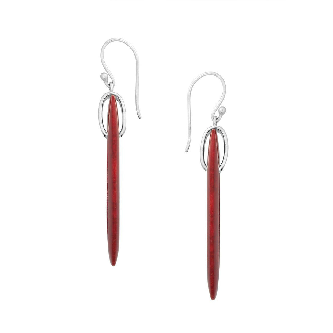 925 Sterling Silver Red Coral Elongated Oval Drop Earrings