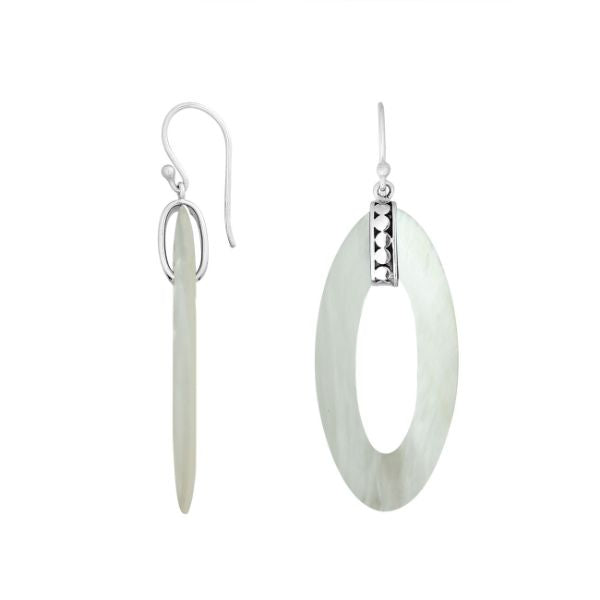 925 Sterling Silver Mother Of Pearl Elongated Oval Drop Earrings