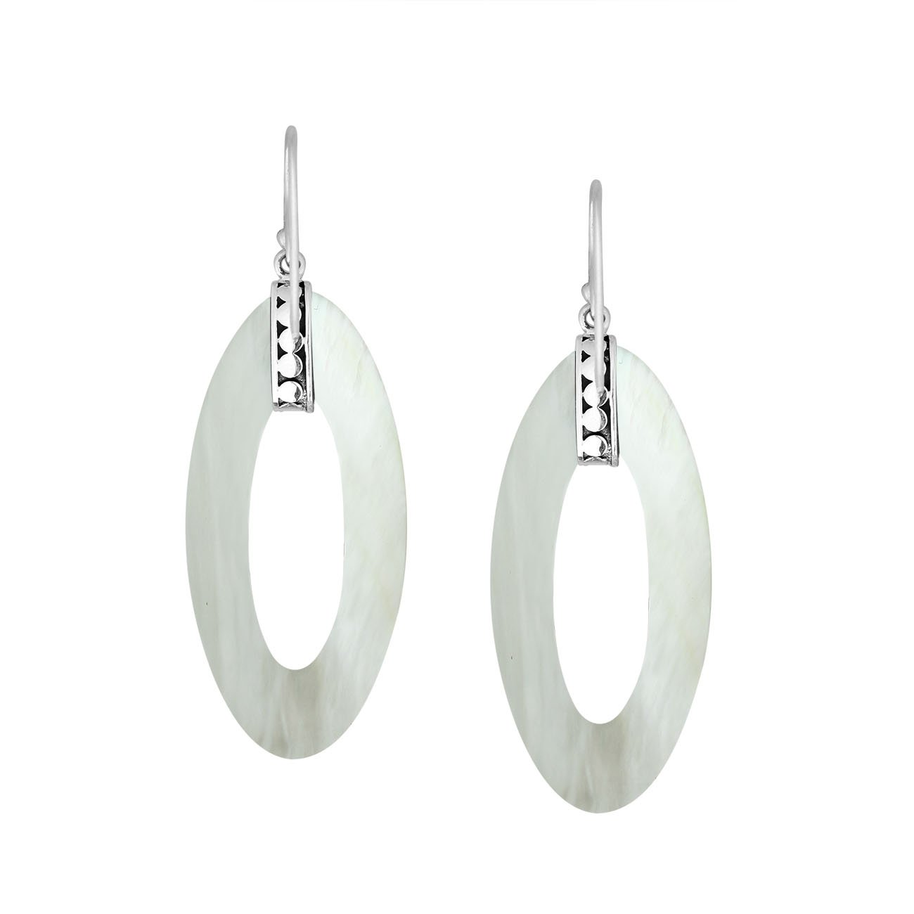 925 Sterling Silver Mother Of Pearl Elongated Oval Drop Earrings