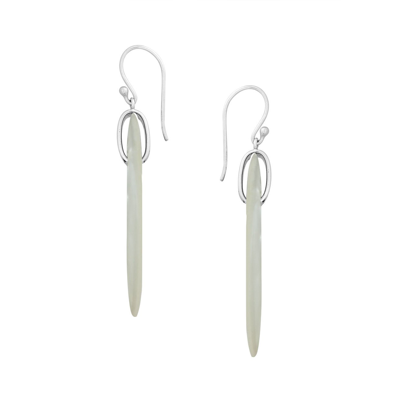 925 Sterling Silver Mother Of Pearl Elongated Oval Drop Earrings