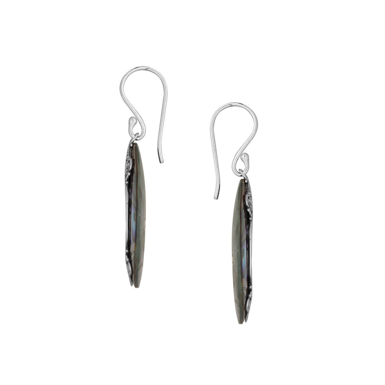 925 Sterling Silver Abalone Shell Cushion Filigree Earrings