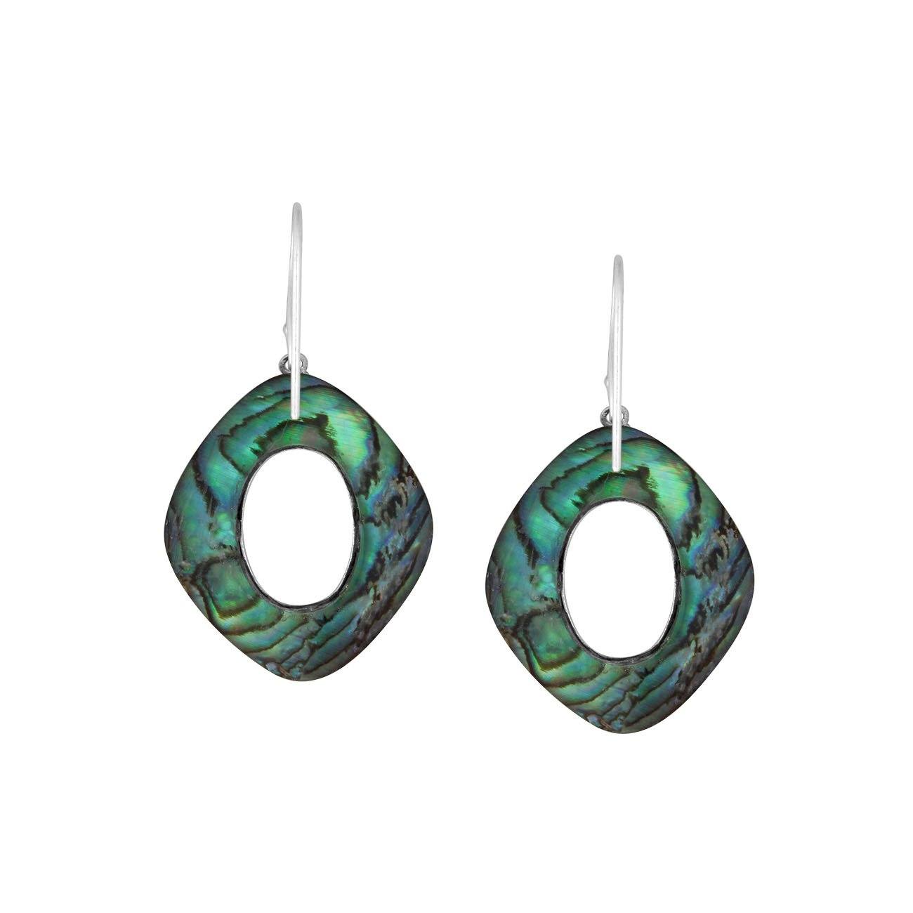 925 Sterling Silver Abalone Shell Cushion Filigree Earrings
