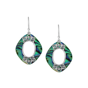 925 Sterling Silver Abalone Shell Cushion Filigree Earrings