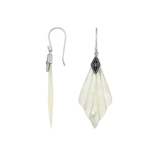 Mother Of Pearl Fan Shape Silver Earrings