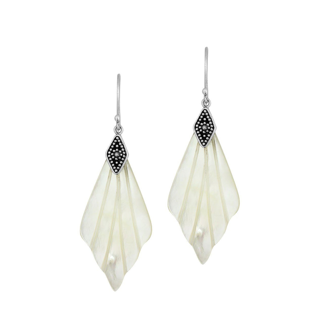 Mother Of Pearl Fan Shape Silver Earrings