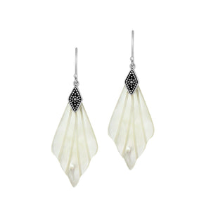 Mother Of Pearl Fan Shape Silver Earrings