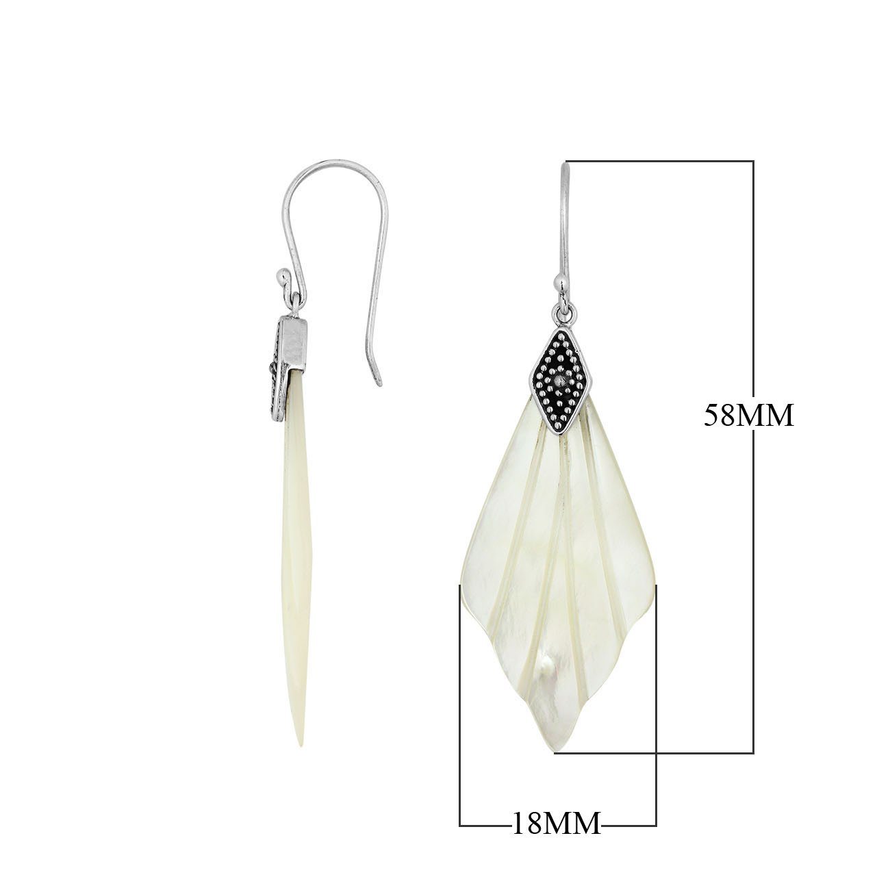 Mother Of Pearl Fan Shape Silver Earrings