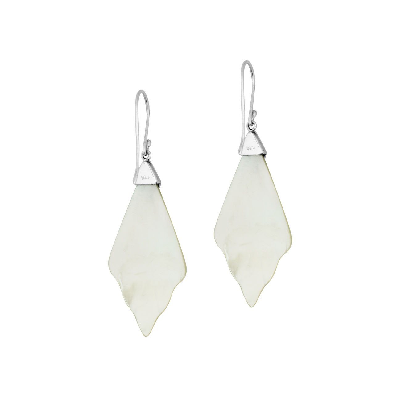 Mother Of Pearl Fan Shape Silver Earrings