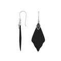 Sterling Silver Black Shell Sculpted Fan Silver Earrings