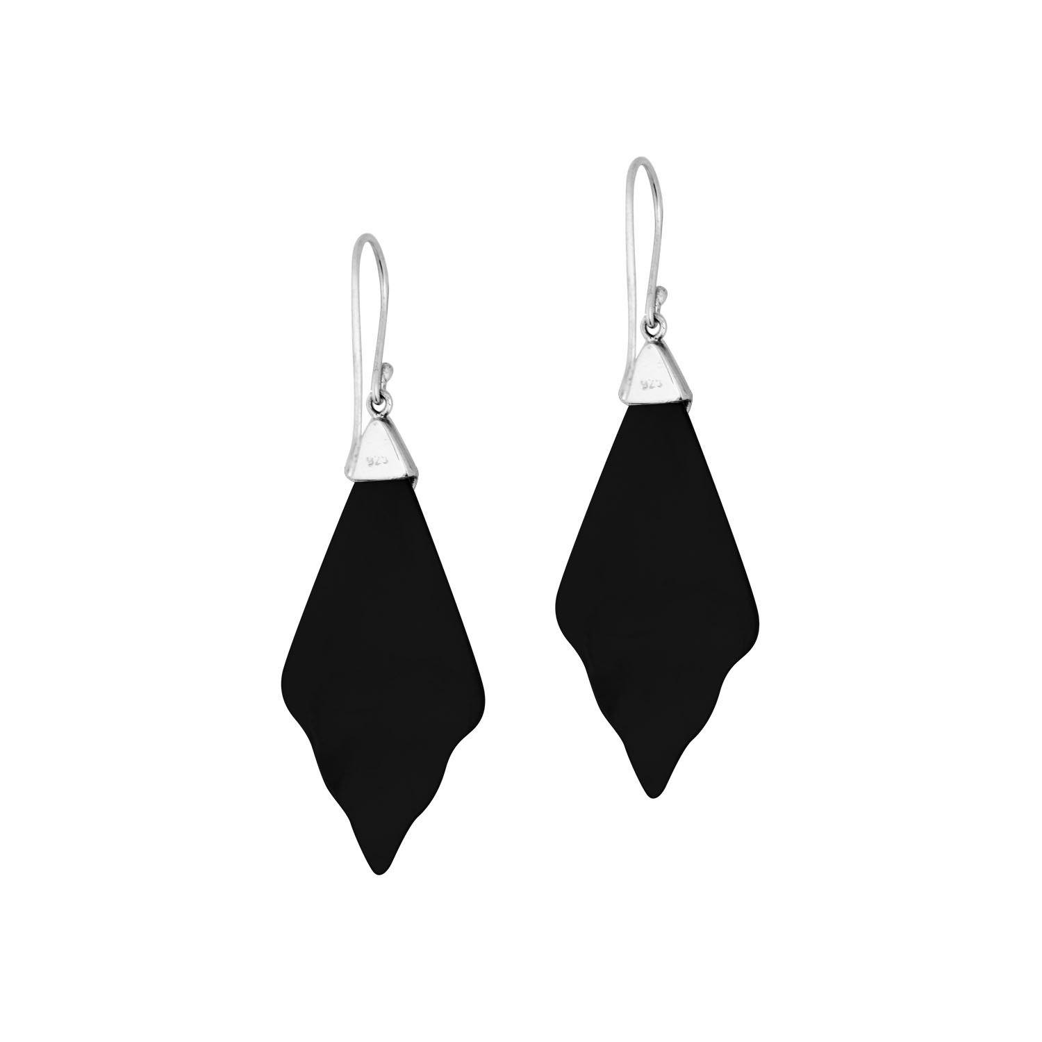 Sterling Silver Black Shell Sculpted Fan Silver Earrings