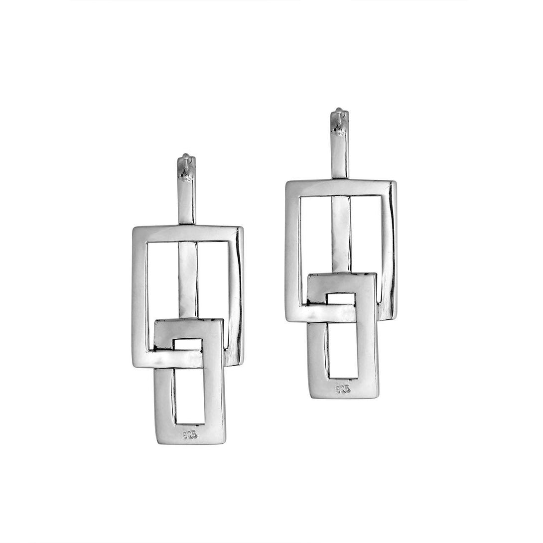 Silver Geometric Linked Rectangle Earrings
